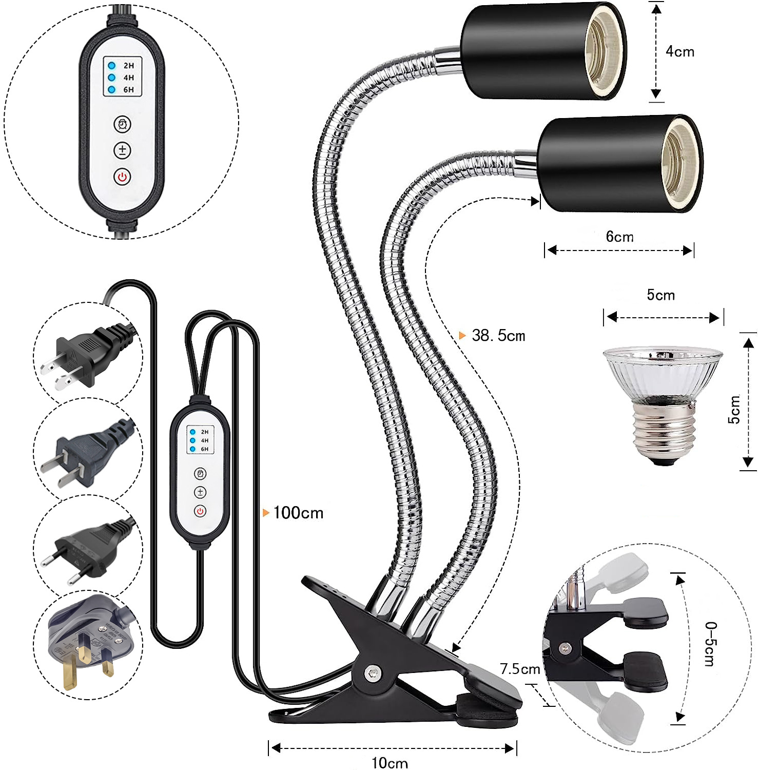 Turtle Lizard Reptile Double Head Sun Backlight UVAUVB Automatic Timing Small Sun Climbing Pet Calcium Heating LED Light