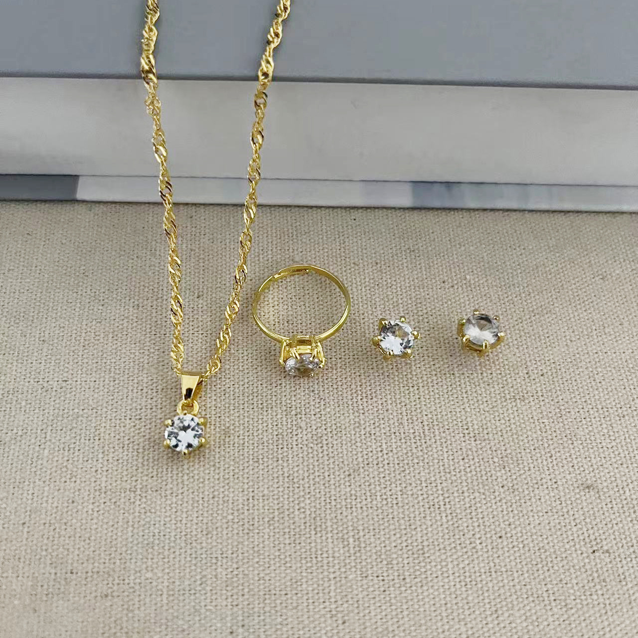 New European and American Simple Round Zircon Pendant Earrings Bracelet Set 4-piece Internet Celebrity All-match Zircon Necklace for Women