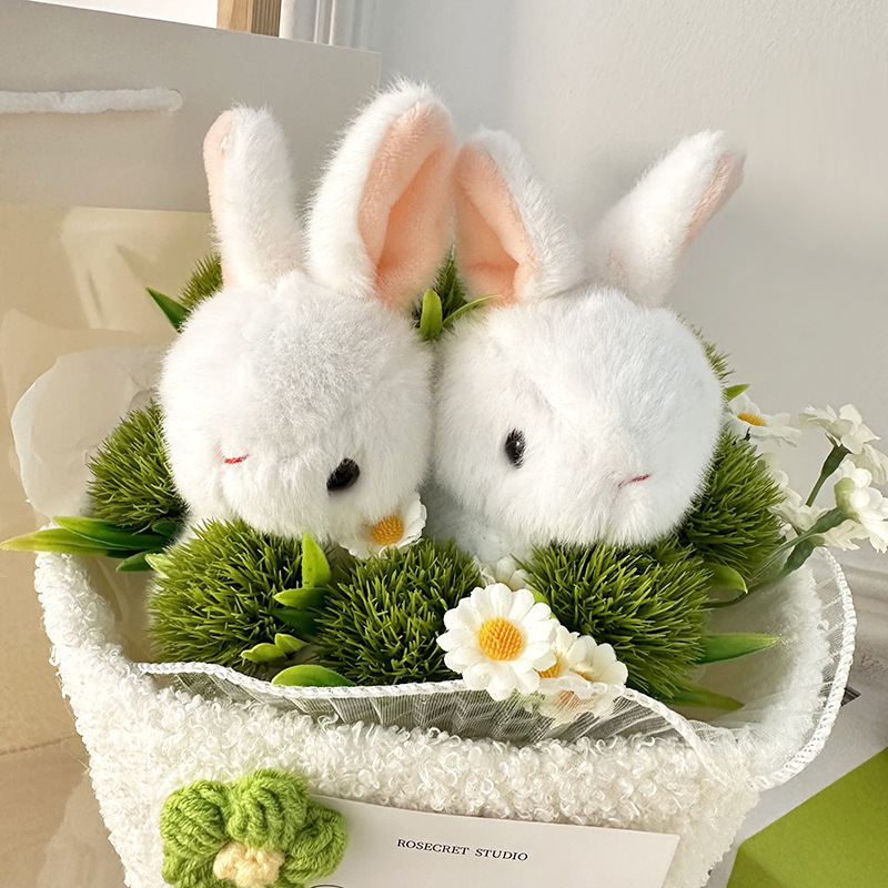 Online celebrity rabbit grass-eating doll plush bouquet Valentine's Day hand-woven bouquet with light for girlfriend