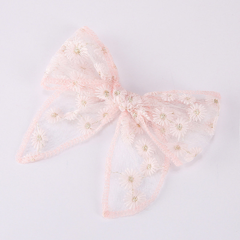 European and American Embroidery Printed Children's Bow Hairpin Girls Baby Cute Dovetail Tie Knot Hairpin Bangs Edge Card