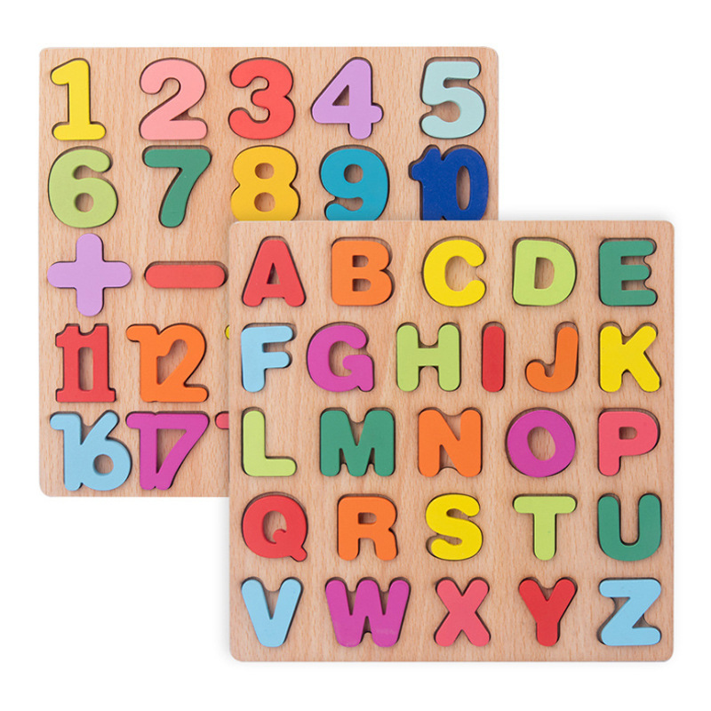 3d three-dimensional wooden jigsaw puzzle number shape letter jigsaw puzzle block matching hand-held board children's educational toys wholesale
