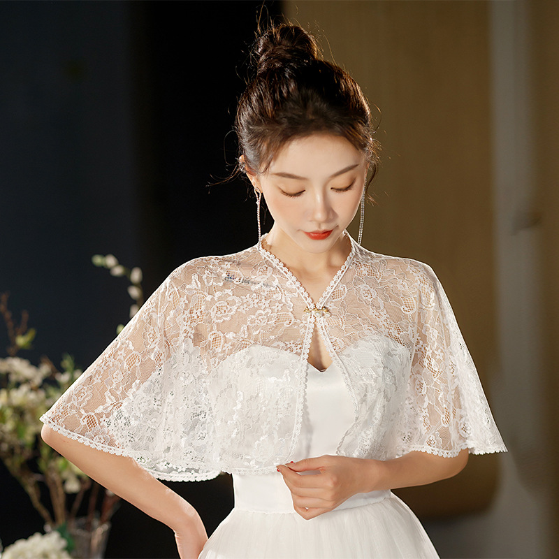 2023 New Bridal Wedding Dress Shawl Lace Flesh Ware Shoulder Spring and Summer Thin Wedding Cloak Women's Shoulder