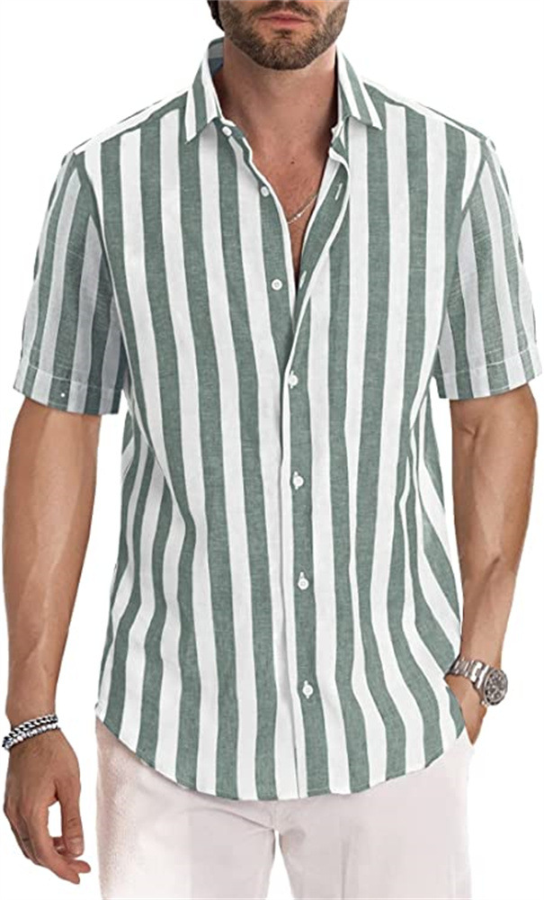 Amazon New Fashion men's short sleeve striped lapel shirt spring and autumn shirt source factory