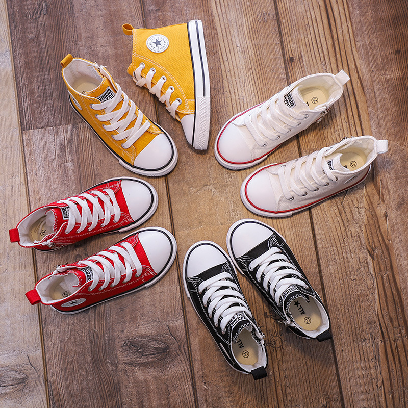 Children's Canvas Shoes Girls' High-top Sneakers 2023 Spring and Autumn New Boys' Autumn New Middle and Large Children's Cloth Shoes Trendy
