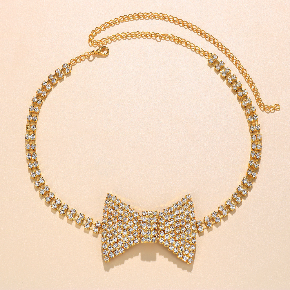 Cross-border new rhinestone bow necklace fashion bow tie necklace sexy nightclub uniform style necklace choker