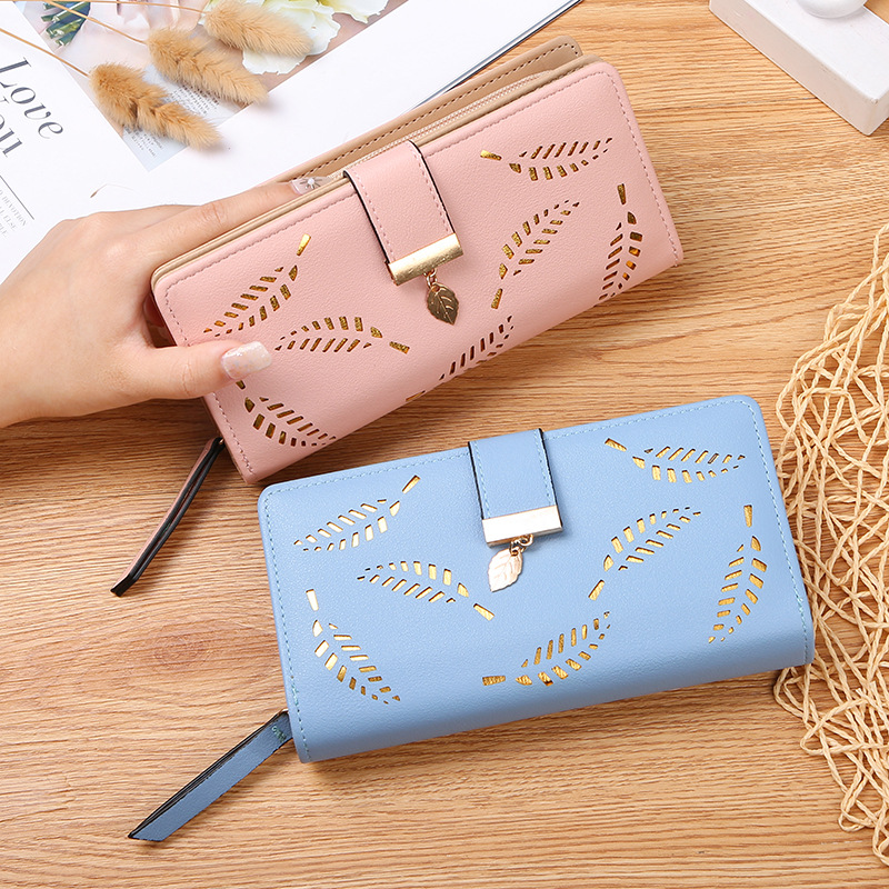 2024 New Women's Wallet Hollow Leaf Wallet Wallet Korean-style Two-fold Zipper Long Card Holder Clutch