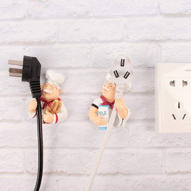 Home creative cartoon power cord storage rack plug finishing bracket chef plug hook strong sticky hook kitchen