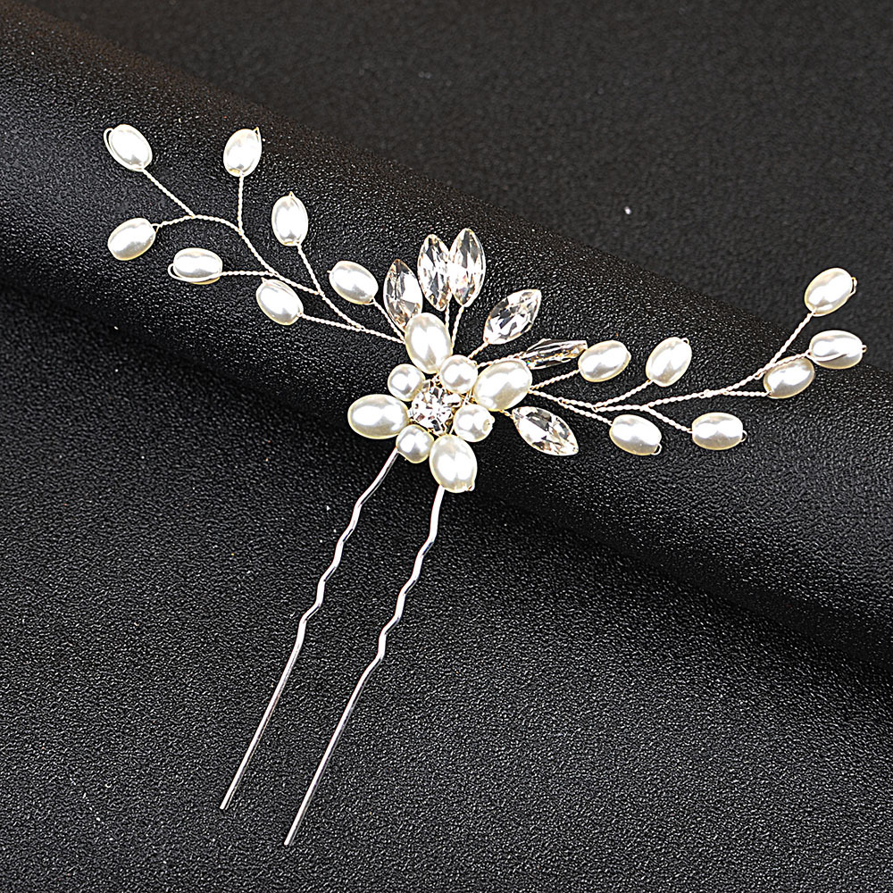 Ebay cross-border source Korean bride handmade Pearl Crystal hairpin U-shaped clip wedding headwear