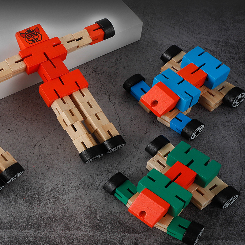 DIY wooden robot toy children's educational wooden variety robot doll wooden deformation small wooden man