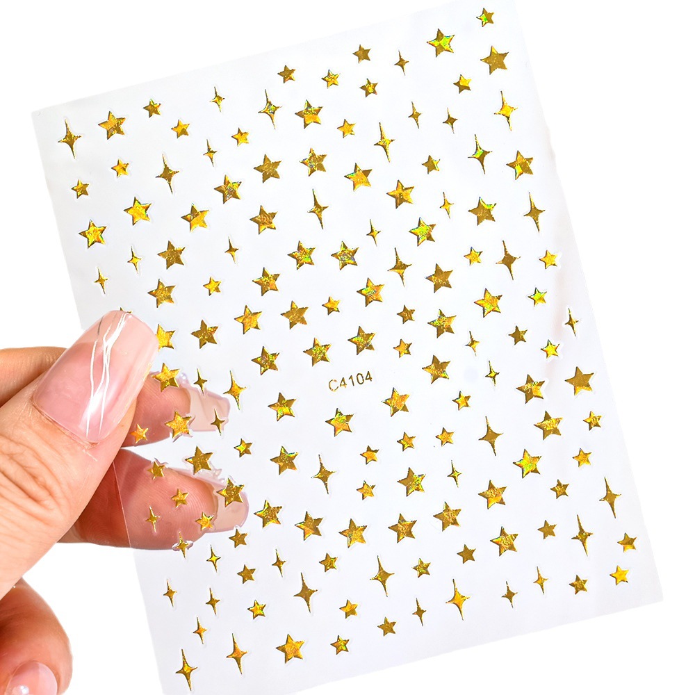 Cross-border hot sale laser Starry Sky nail stickers 3D adhesive moon four Awn star mix and match hot girl nail decorative stickers