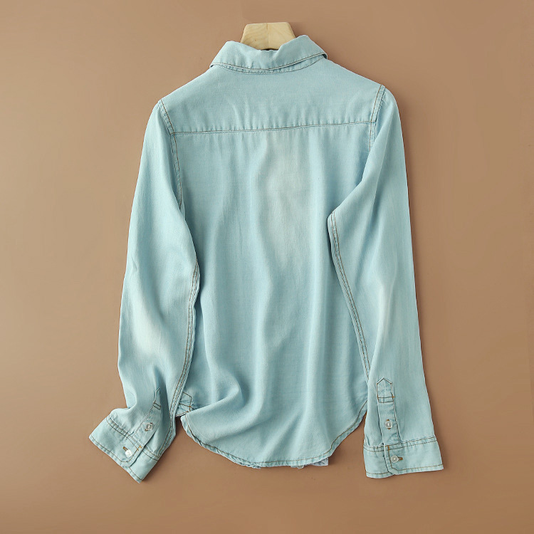 Tencel denim shirt women's sand wash design sense 2024 spring new retro French shirt long sleeve women's wholesale
