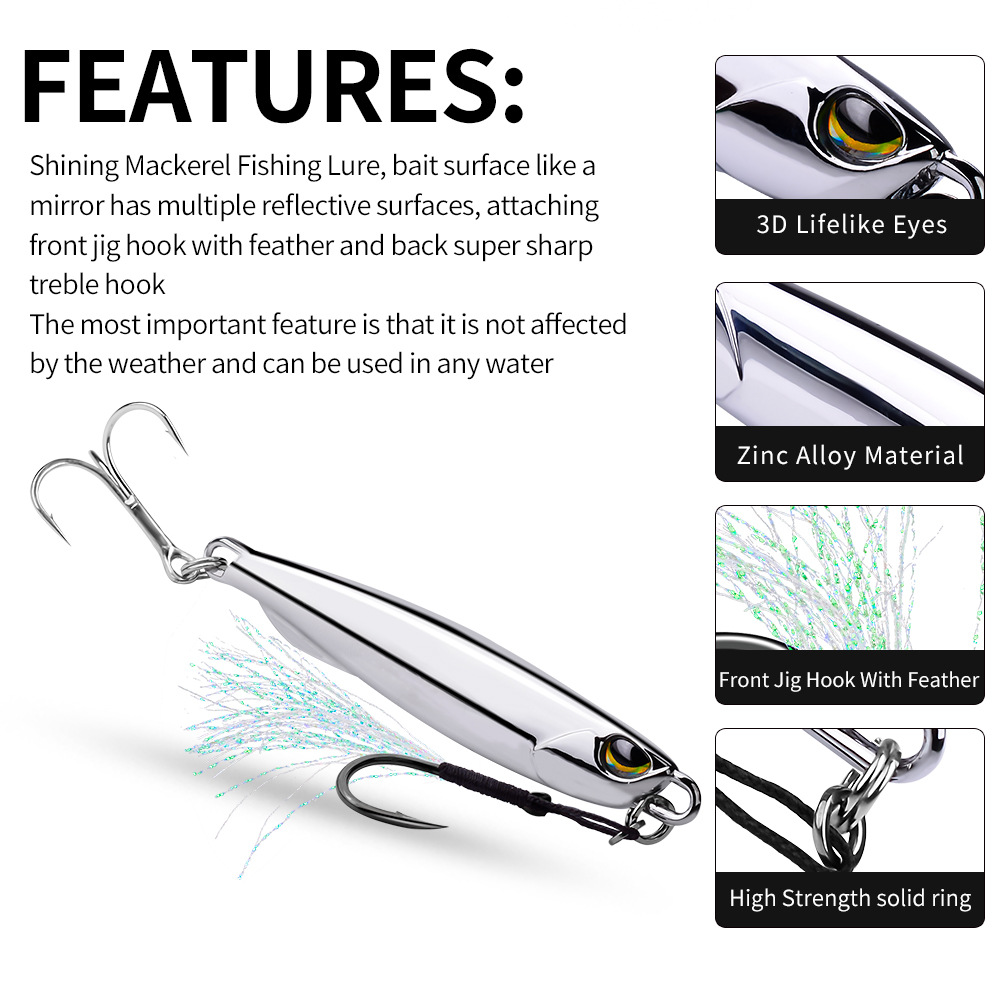 Electroplated Iron Plate Luya Bait Long-distance Fast-pumping Spanish Mackerel Mirror-surface Iron Plate Bionic Bait Perch Bucket White Strip Metal Bait