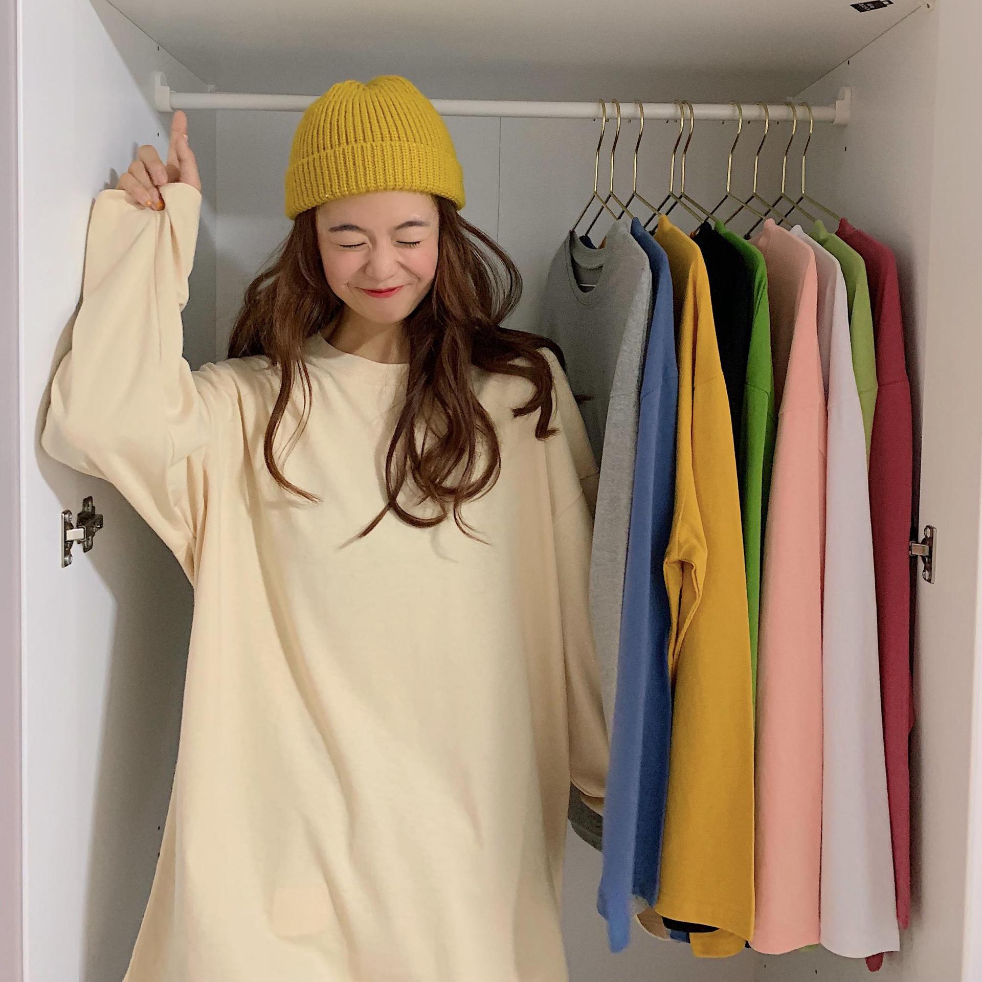 [10 color long sleeve T-shirt] 2024 cross-border spring and autumn Korea new loose solid color long sleeve large size T-shirt women wholesale