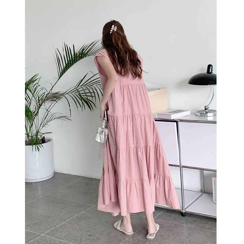2024 Stitching Pullover Solid Color Long Dress Sleeveless Commuter Round Neck dress