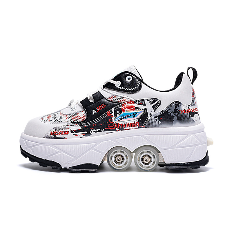 Roller Roller Shoes 4 Wheel Deformation Shoes Roller Skate Shoes for Men and Women Adult Heelby Skating Shoes with Wheels Shoes 4