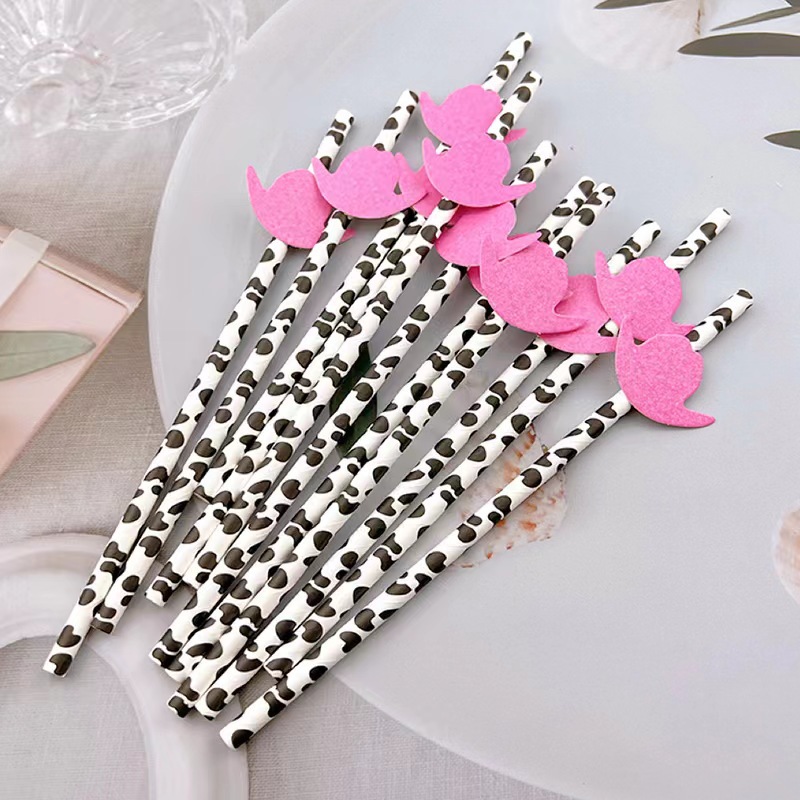 Party creative decoration straw cow pink bowler paper straw disposable degradable beverage decoration