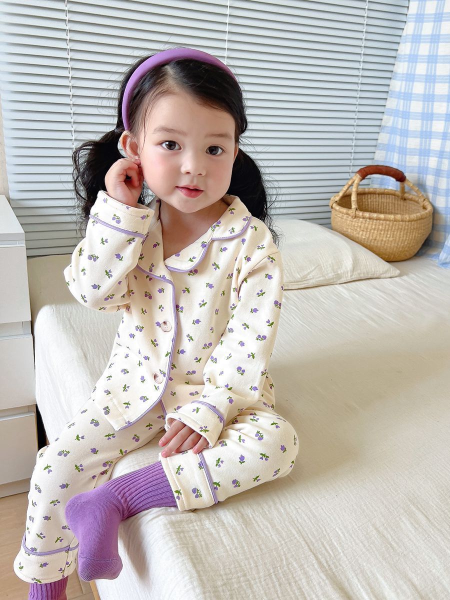 Children's autumn and winter pajamas suit new arrival baby Western style cardigan children's clothing boys and girls long sleeve homewear