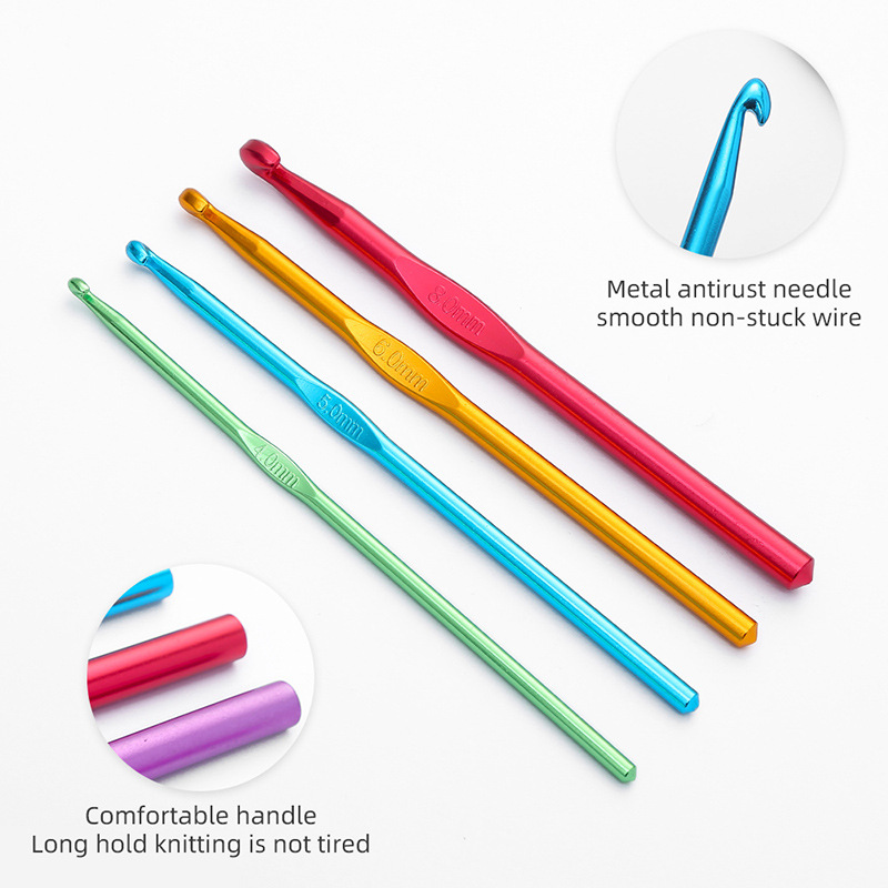 Factory color alumina crochet diy wool knitting tools metal hook single crochet aluminum crochet wholesale