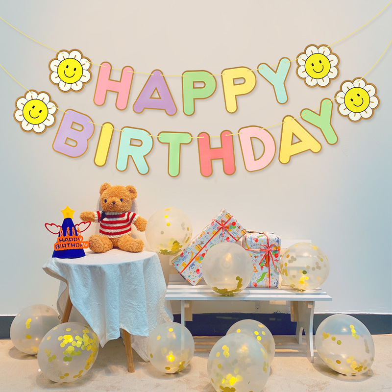 Sunflower Little Daisy Pull Flag Macaron Birthday Pull Flag Paper Pull Flower Birthday Decoration Zou Ju Pull Flag Banner