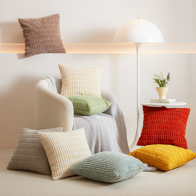 Simple Modern Home Sofa Decorative Cushion Cover Velour Wheat Grain Cushion Back Cushion Pad Cover No Core 