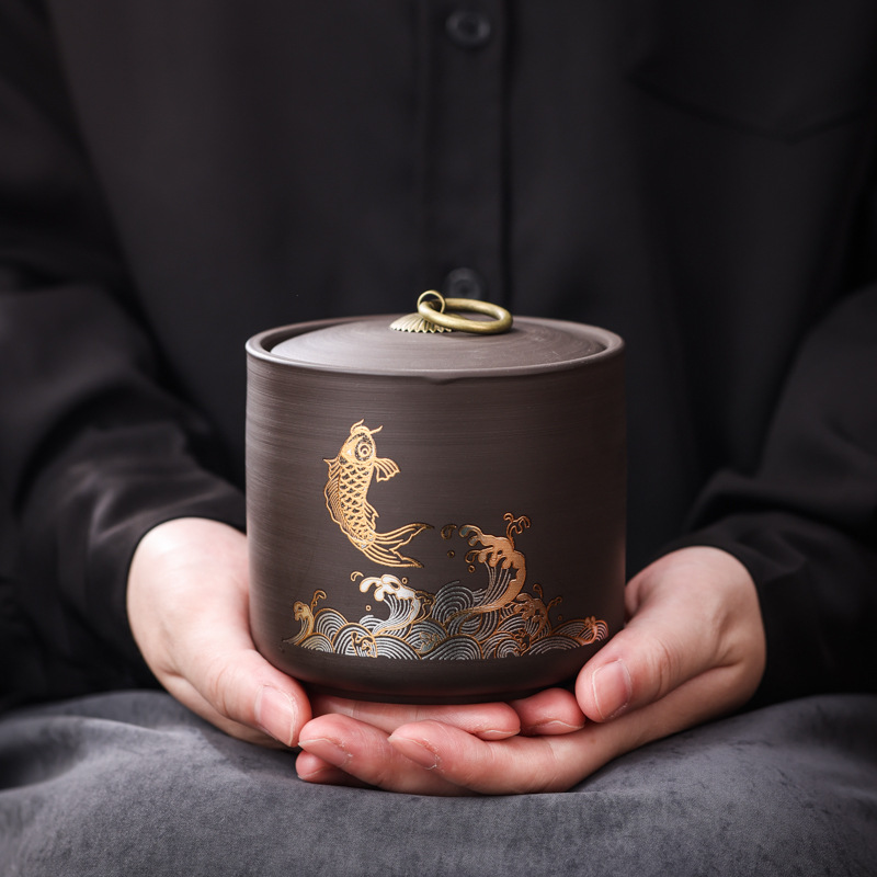 New Ceramic Purple Sand Jar Tea Jar Tea Tea Sealed Jar Tea Jar Black Tea Pu'er Storage Jar Storage Jar Gift Box