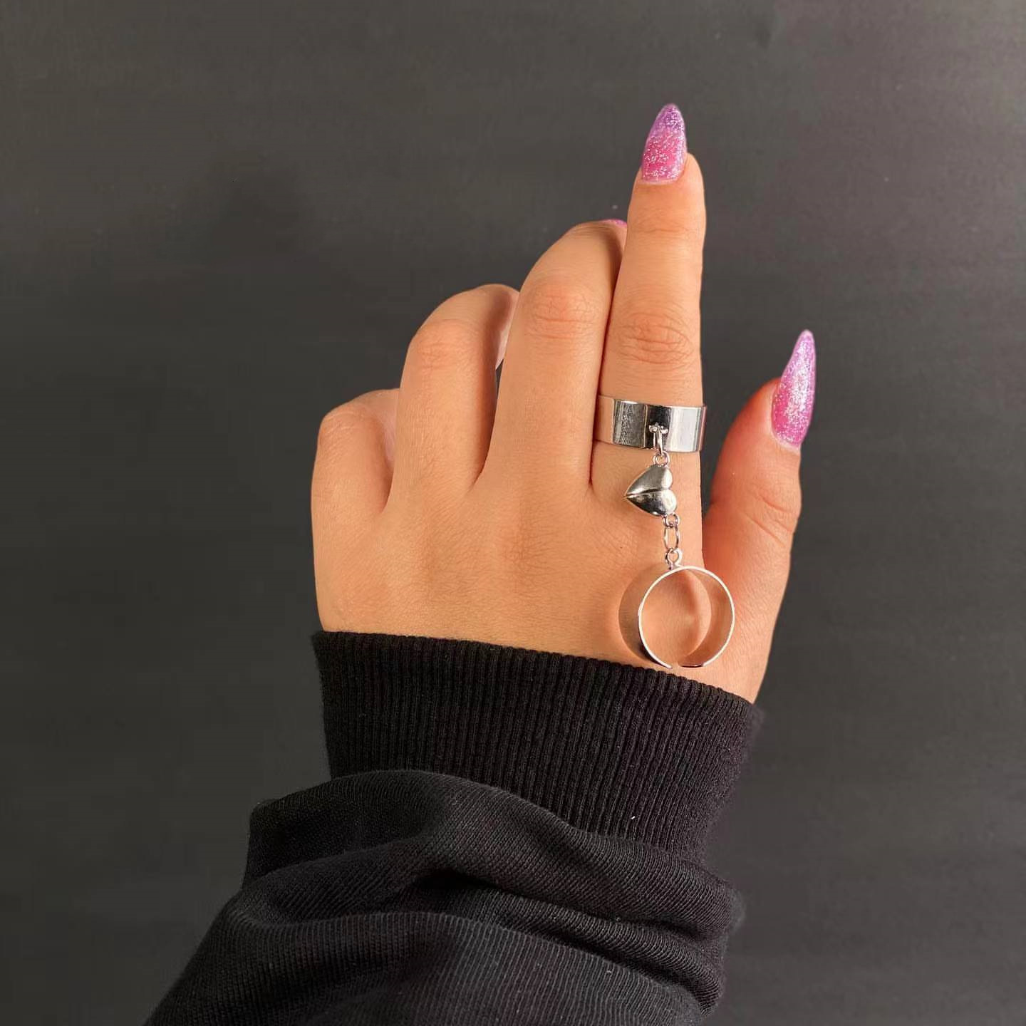 European and American fashion chain stitching magnetic love ring simple adjustable open plain ring ring couple ring