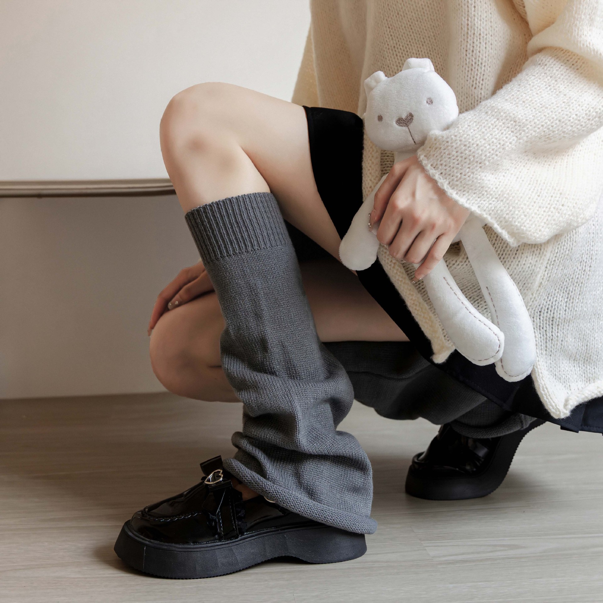 Autumn and winter New flared jk solid color socks warm personality all-match wool leggings knitted leg cover pile socks