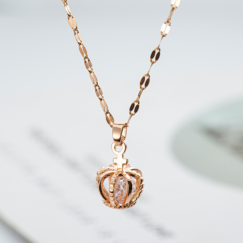 Kupfer Anhänger Rose Gold Kleine Krone Halskette Weibliche Ins Beliebte Net Rot Schlüsselbein Kette Kalten Stil Einfache Anhänger Zubehör_voghion.com