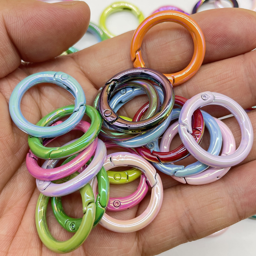 UV plating color AB color spring buckle round mabei spring ring diy jewelry accessories alloy connection keychain