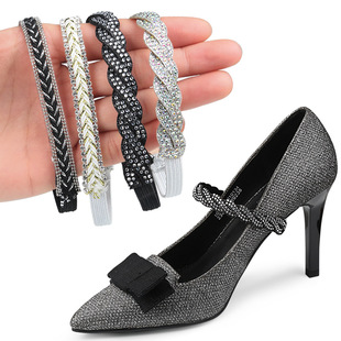High-heeled shoes with anti-falling shoelaces, elastic bands, drill decorations, no heel-falling heels, no-mounting buckles, fixed shoelaces