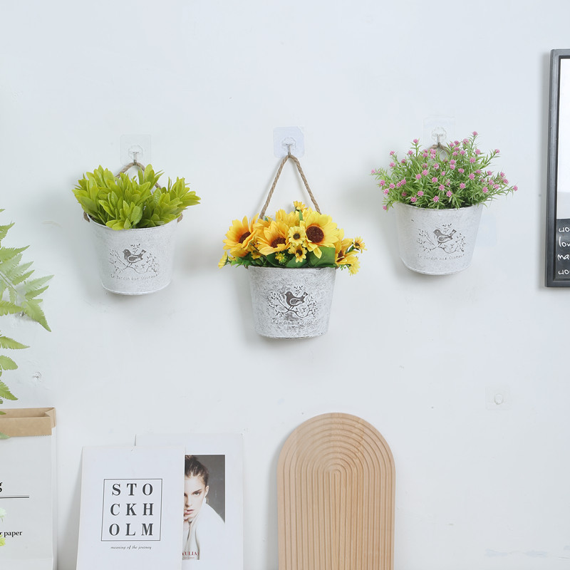 American Pastoral Iron Wall Hanging Flower Pot Plant Planting Potted Wall Hanging Flower Wall Creative Decoration Dried Flower Hanging Pot