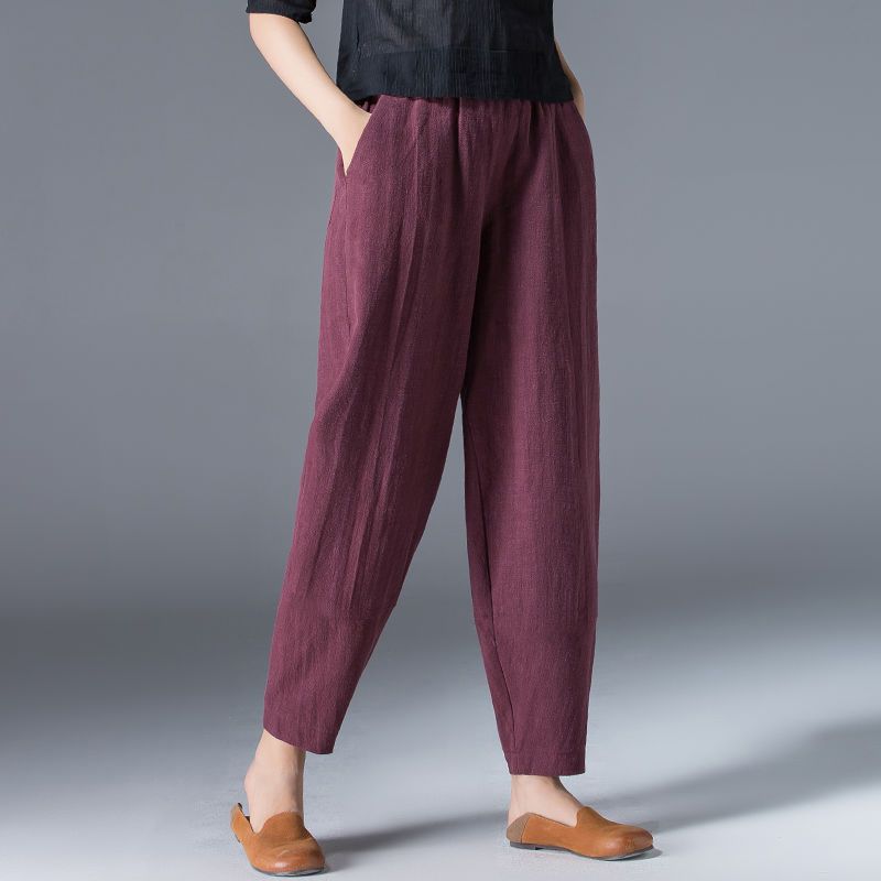 Women's Cotton Wide-leg Pants Summer 2022 Loose Large Size White Hallen Pants Slimming Casual Black Cropped Lantern Pants