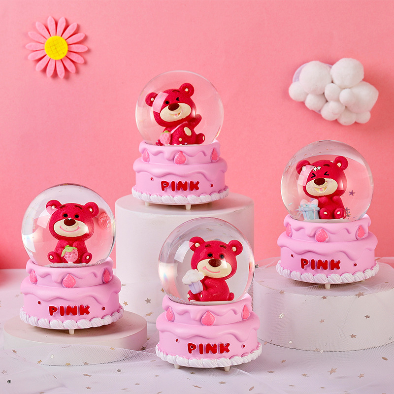 Creative strawberry bear crystal ball decoration luminous cake bear glass ball girl heart decoration children gift gift