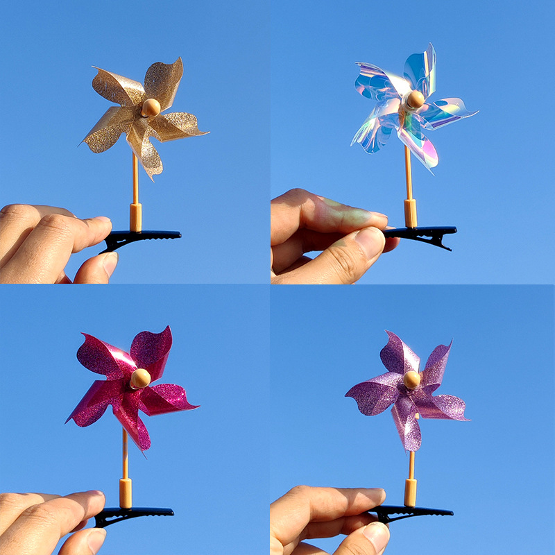 Factory direct windmill hairpin laser bright powder small hairpin children's headwear wholesale student travel gift small clip