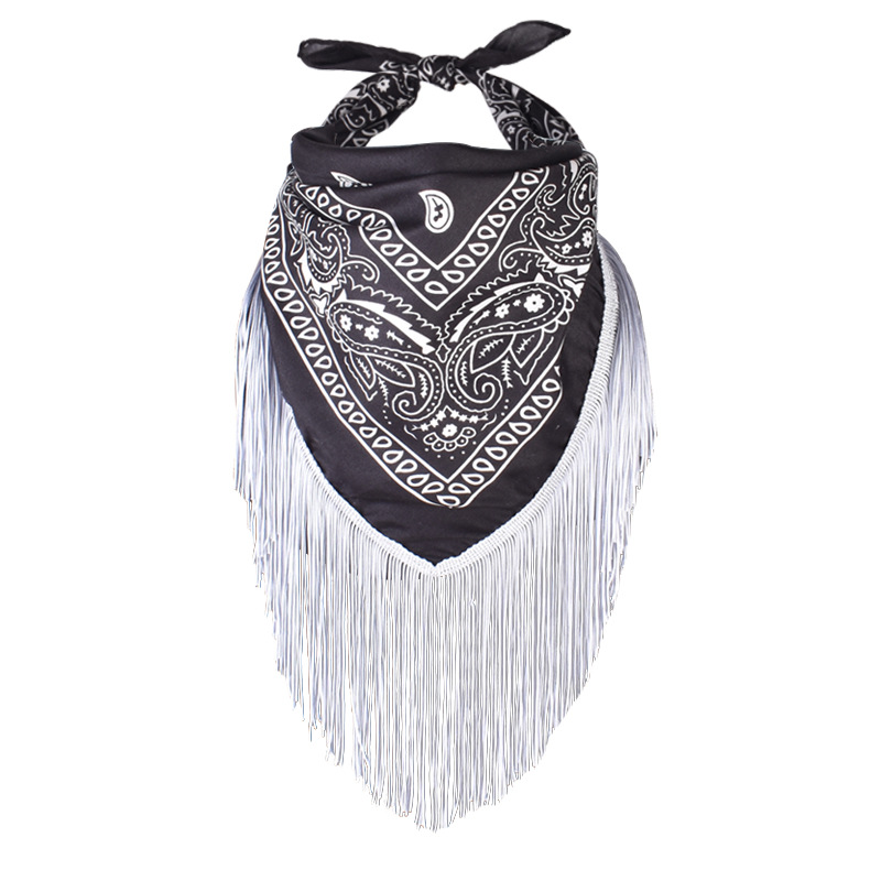 Spring and summer tassel new European and American polyester 53c * 53cm small square silk scarf cashew flower hip-hop hip-hop hip-hop scarf