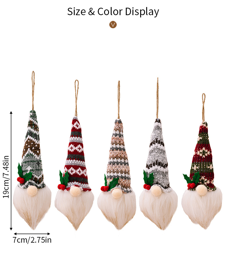 Christmas knitted hat with light faceless doll pendant atmosphere layout luminous old man little doll tree pendant_voghion.com
