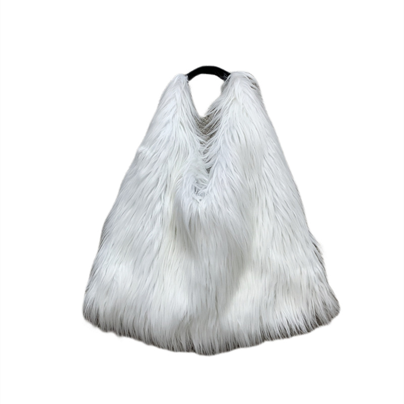 Foreign Trade Cross-border New Waterfall Large Capacity Shoulder Tote Bag Plush Faux Fur Y2K Millennium Hot Girl Bag