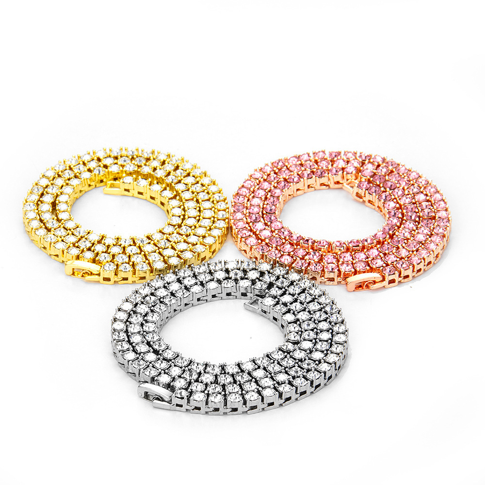 Hip-Hop Tennis Chain Men's Alloy Rhinestone Cuban Chain Jewelry Simple Single Row Clavicle Chain Instagram Style Necklace for Women