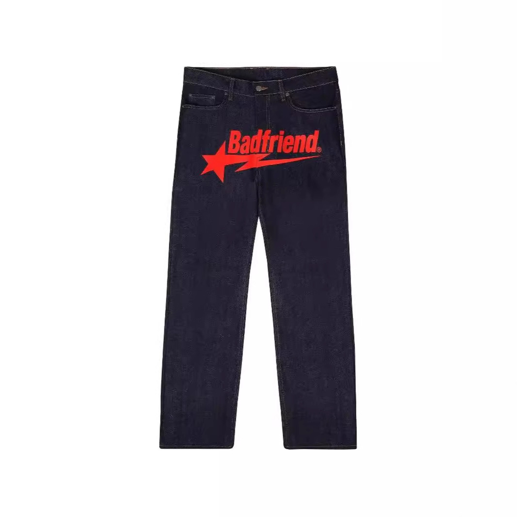 Y2k Jeans Badfriend Letter Print Pants Hip Hop Loose Jeans Harajuku Punk Streetwear