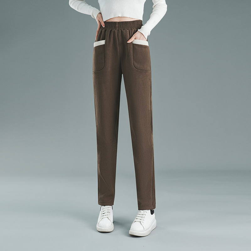 Autumn and Winter wooden cotton velvet all-match loose outer wear casual trousers fleece-lined thick warm harem women