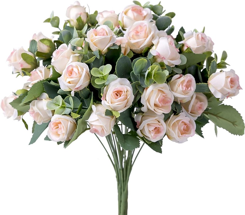 擬似花束ユーカリ11輪の小さなバラの結婚祝いの家の装飾はプラスチックの花を飾って小さい柄を飾ります。|undefined