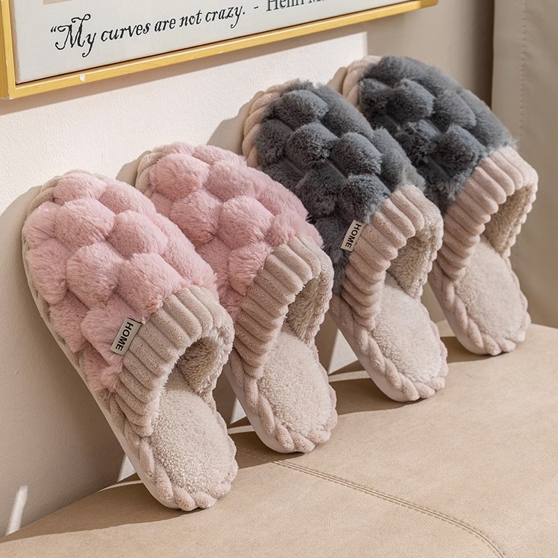 Cotton slippers casual home fleece-lined thickened warm home couple indoor non-slip confinement plush slippers wholesale