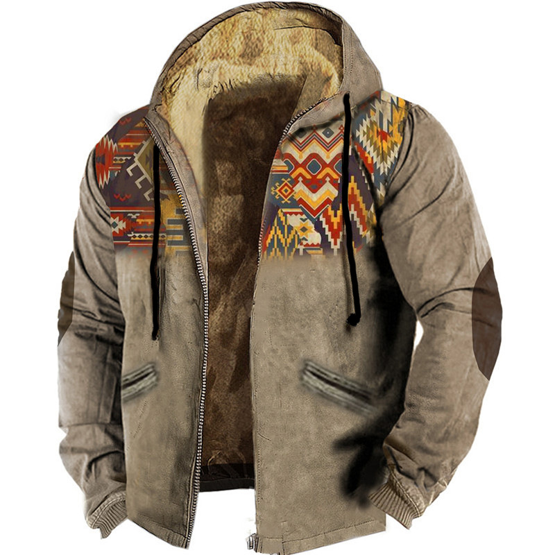 European and American cross-border multi-color pattern 3D printing digital printing hooded sweater Brown lining cotton-padded jacket