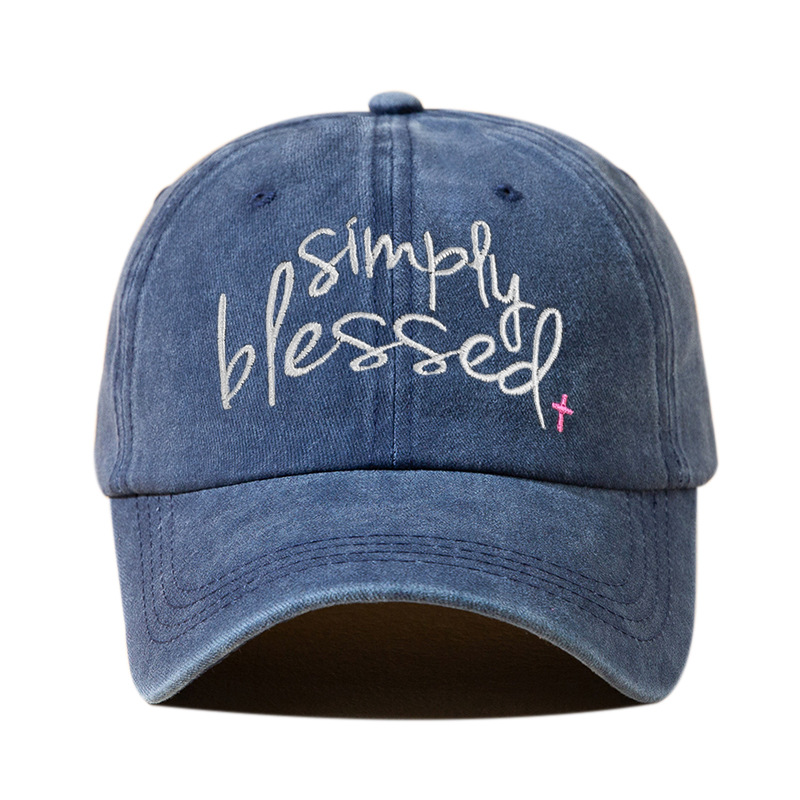 Simply Blessed wide brim sun-proof washed baseball cap embroidered English letter baseball cap distressed peaked cap