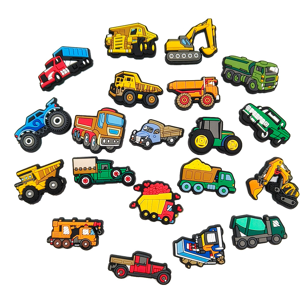 Cartoon Cute Engineering Car Series Hole Shoes Shoes Flower Shoe Buckle Soft Rubber Shoe Accessories Children's Toy Gift