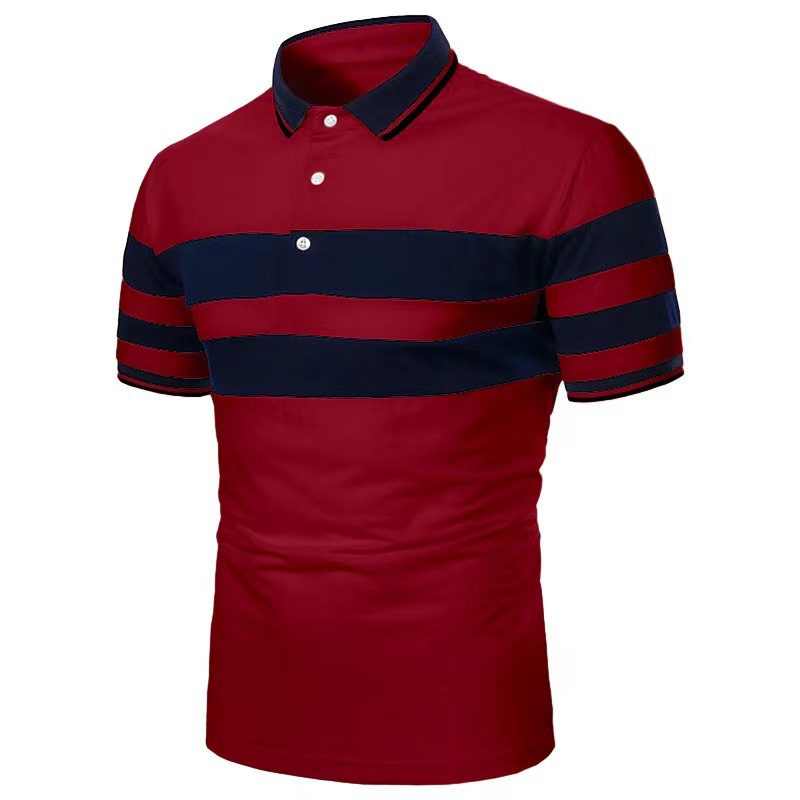 2023 European and American Summer Men's Short-sleeved Polo Shirt Fashion Stitching Top Casual Men's Short-sleeved Lapel PoloT