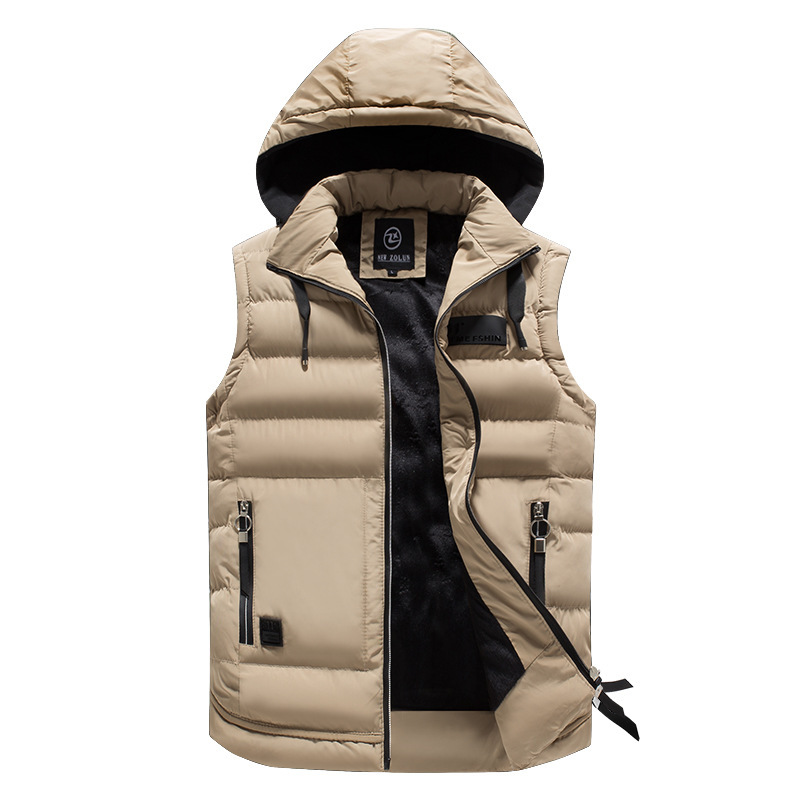 Autumn and Winter new men's vest men's detachable hat vest men's fashion casual men's cotton vest foreign trade