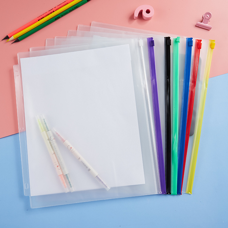 Frosted PVC color zipper bag A5A66 hole A43 hole storage bag loose-leaf notebook replacement file bag