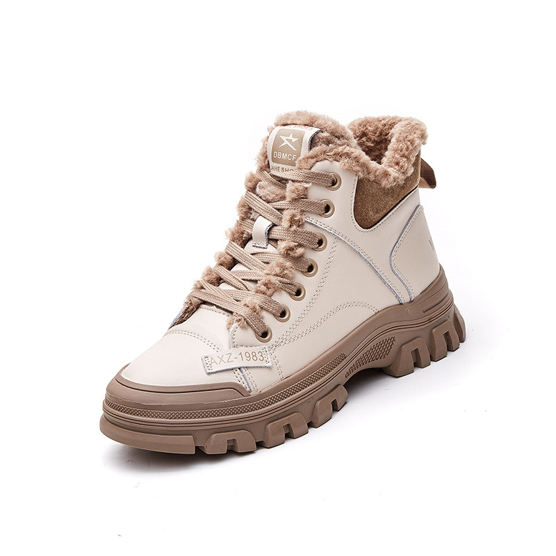 Martin Boots Women's 2023 Winter New Fleece-lined Thick Cotton Shoes Northeast Non-slip Warm Lace-up Fashion Snow Boots