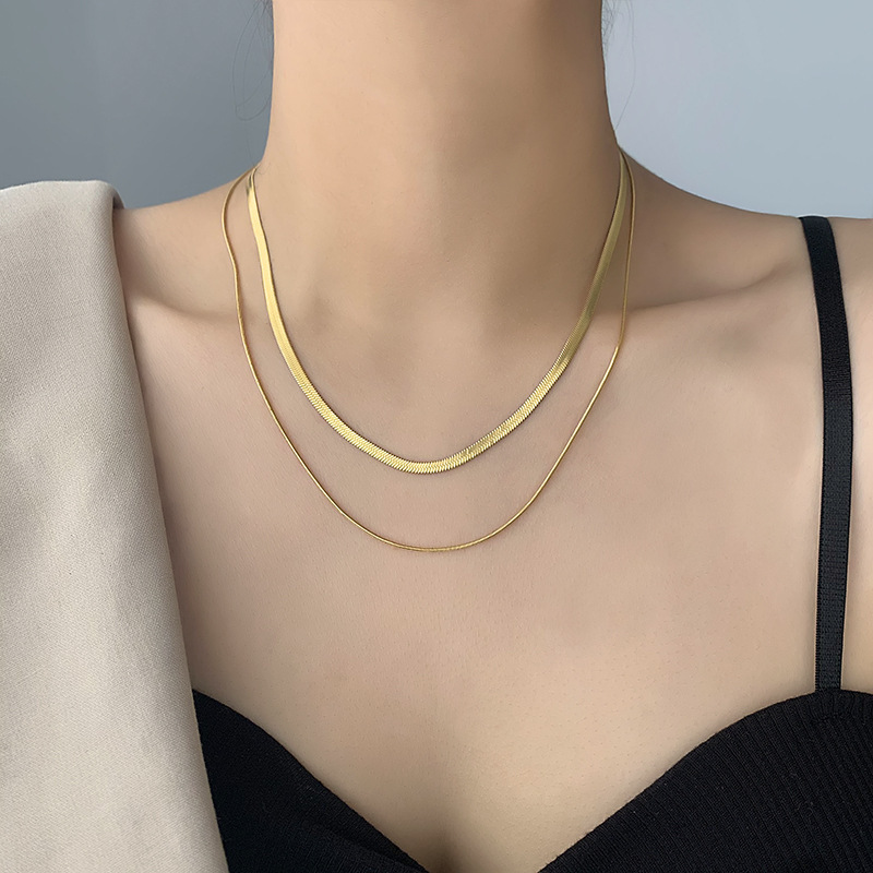 Light Luxury Simple Flat Chain Titanium Steel Necklace Women's All-match Collarbone Chain New Fashionable Fashion Blade Chain Elegant Famous Warm Jewelry